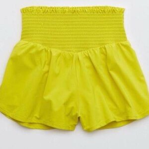 NWT aerie Offline Real Me Hot Stuff High Rise Smocked Shorts Lime Green Yellow M